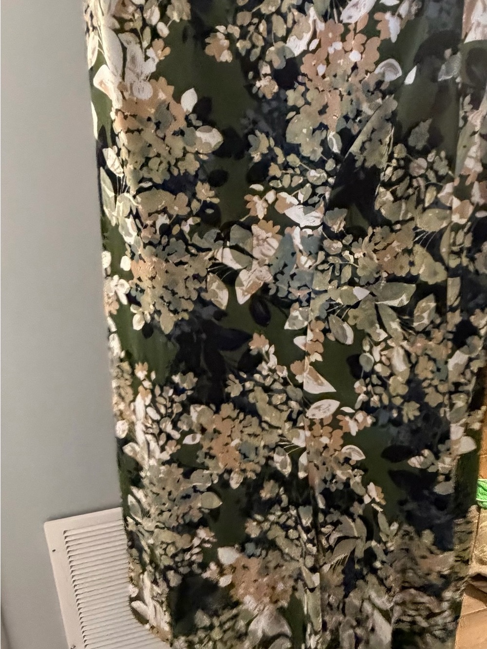 Cocomo Olive Green Floral Dress with Beige and Black Accents